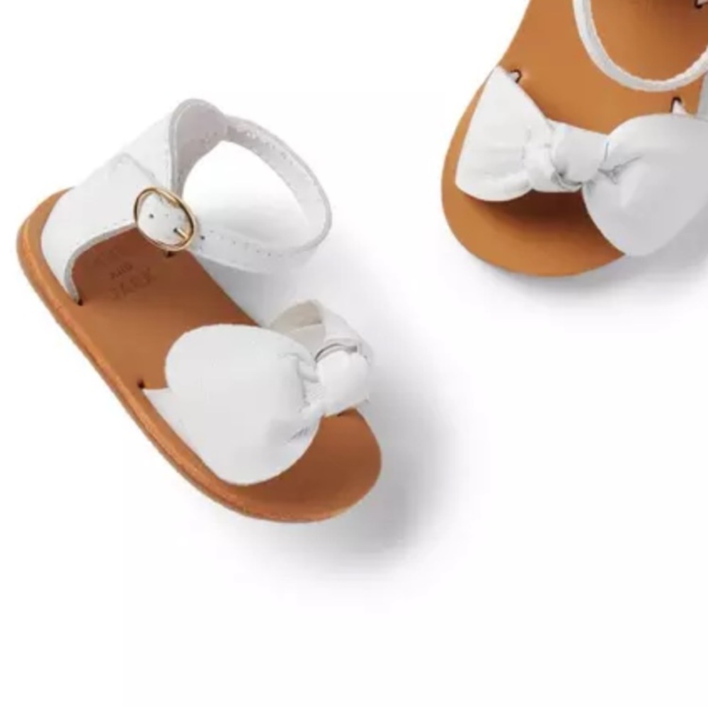 Janie and Jack White Leather Bow Sandals for Kids 18-24 mths NWT